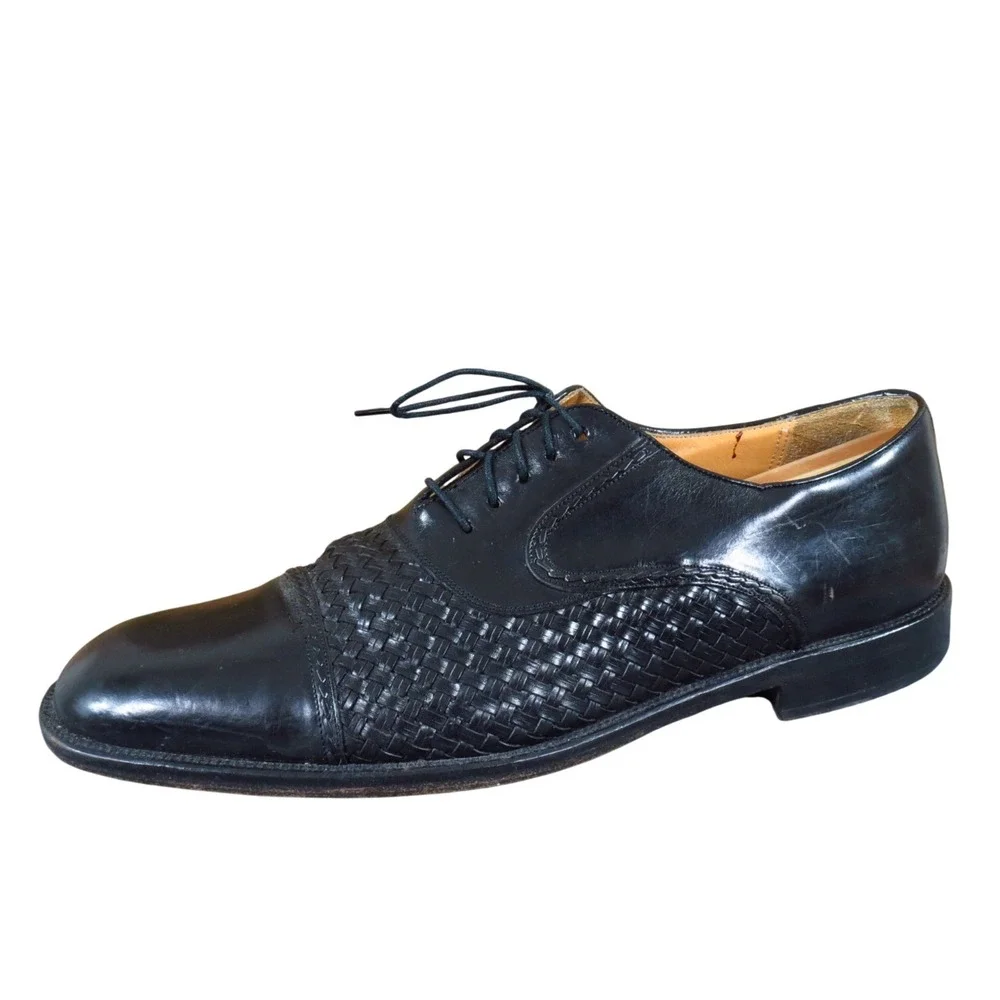 Mezlan San Juan Mens Woven Leather‎ Derby Shoes Size 12 Formal Dress Black